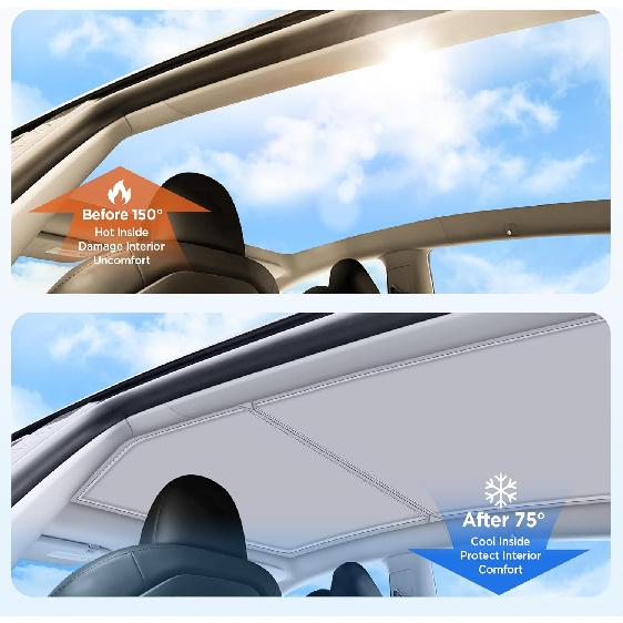 2026 Upgrade Sunshade Roof For Tesla Model Y Accessories 2024-2020 | [No-Gap/Sag-Free] Heat Insulation Glass Roof Sunshade Sunroof for Tesla Model Y