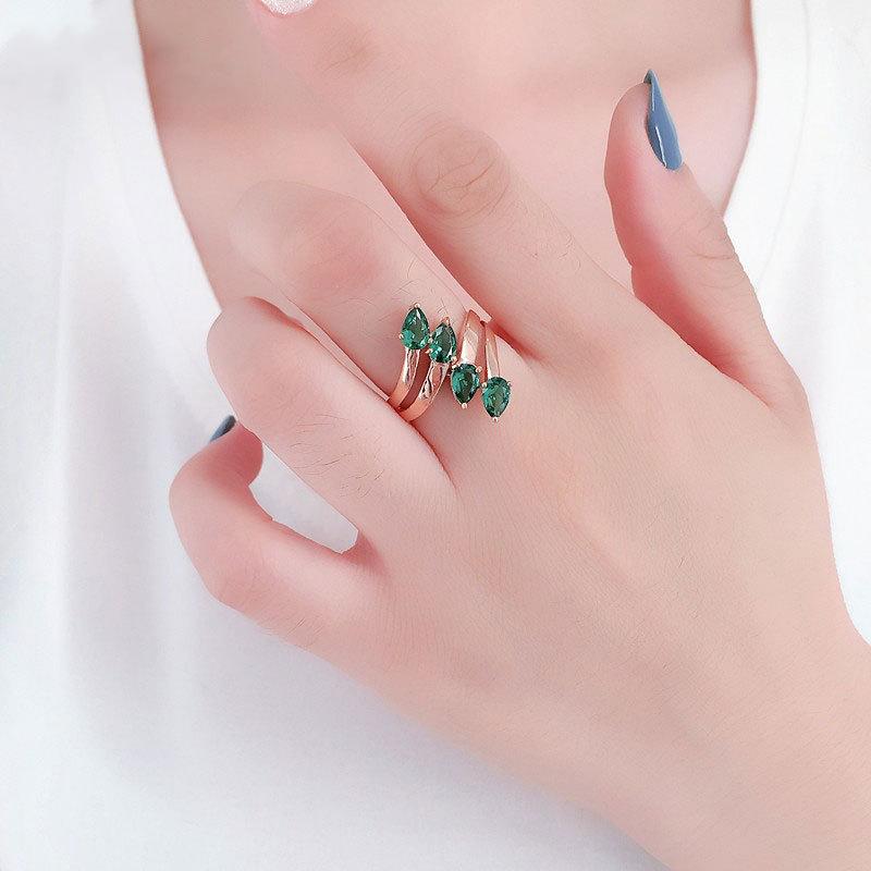 Rose Gold Plated Princess Diana Green Stone Ring Purple Gold Ring Generous Luxury Jewelry