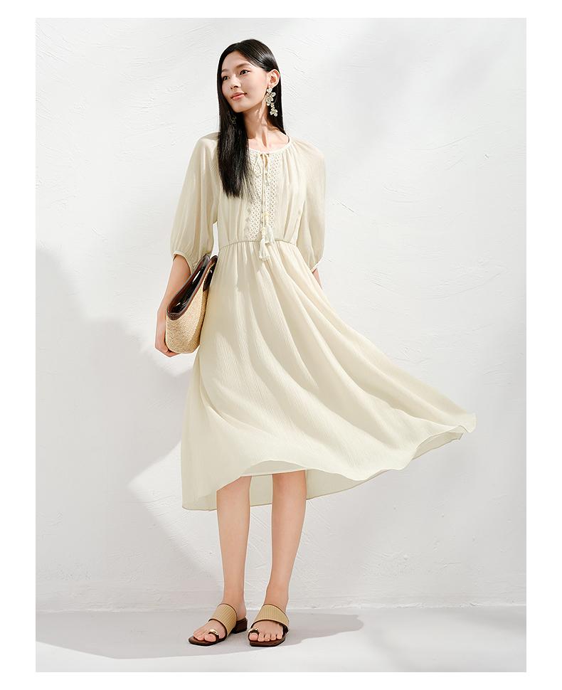 Jiuzi Anna Kou Laziness Wave and Ethnic Style Laisel Waist Dress Women's 2025 Summer New Style