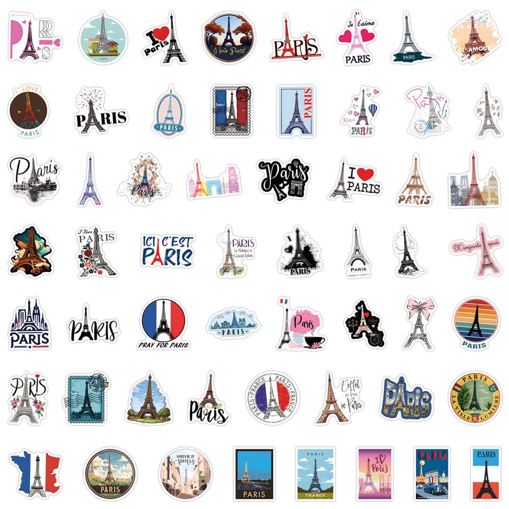 

55 Cross-Border Paris Graffiti Stickers - Waterproof DIY Decor for Suitcases & Water Cups