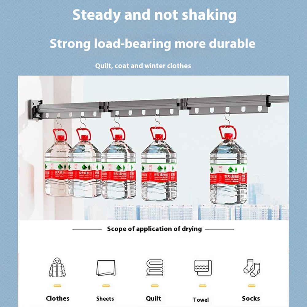 2 Sections Folding Balcony Clothes Drying Rack Wall Mounted Retractable Clothing Pole