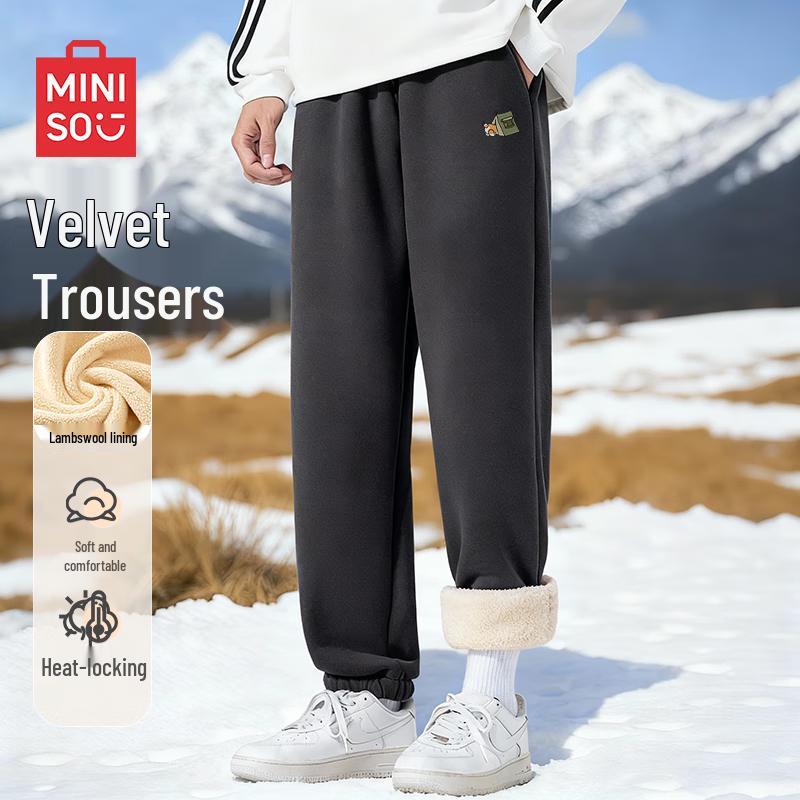 

MINISO Men s Fleece Lined Lambswool Jogger Sweatpants 2XL