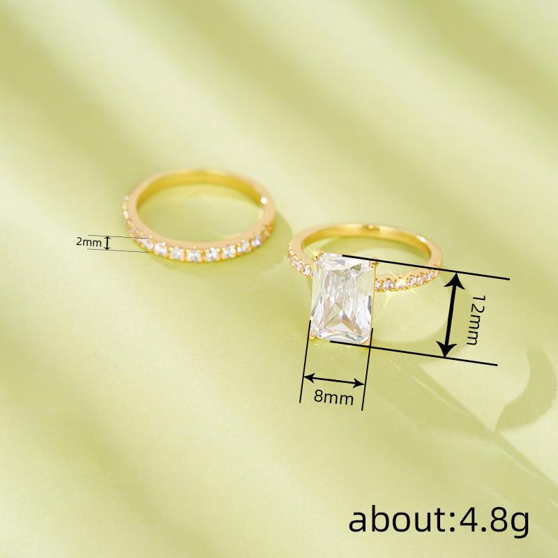 Exaggerated square geometric ring two-piece set, fashionable temperament engagement jewelry, popular hot-selling ring