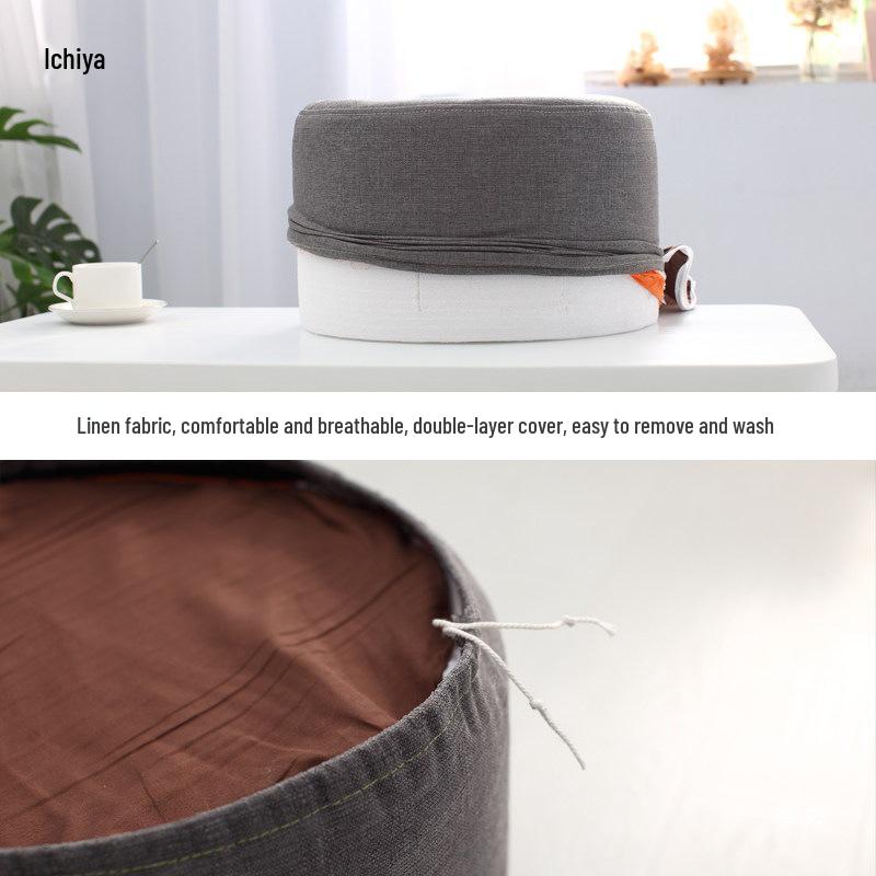 Round Fabric Stool with Linen and Tatami Mat - Washable Cushion for Living Room.