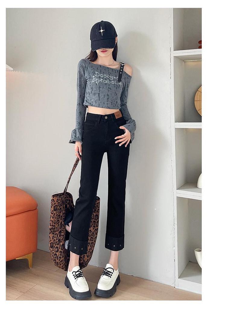 High-Waisted Slimming Straight-Leg Cigarette Jeans for Petite Women, Spring/Autumn 2026, Good Drape