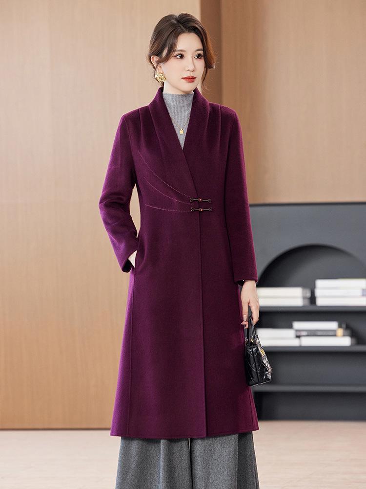 2025 Women's Slimming Long Cashmere Coat - Double-Sided Wool & Over-the-Knee Design for Autumn/Winter