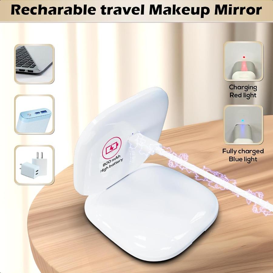 Adjustable Brightn Compact Mirror Lighted Travel Mirror with 1X 10X Magnifying Double Sided Mini Dimmable Portable for Handbag