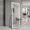 163*54CM Full-length Vertical Mirror with LED Light, Illuminated Floor Mirror with Bracket, Dimming Wall Mirror, Aluminum Alloy Thin Frame, Black