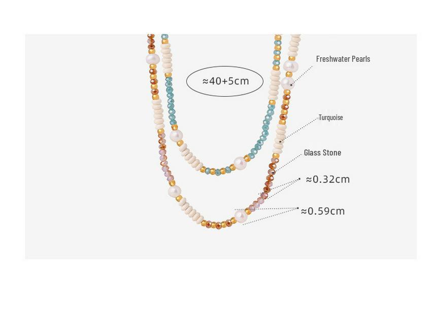 Dopamine-Inspired Multicolor Bead & Pearl Necklace: Freshwater Pearls, Glass Stones, Titanium Steel for Women.