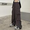 Trousers Women Cargo Pants Hip Hop Baggy Solid Color Multi Pockets Elastic Waist Match Top Loose Breathable Lady Clothes