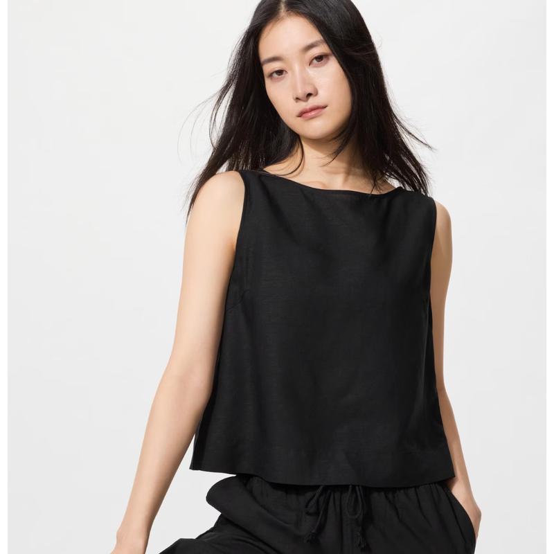 UNIQLO 483890 Linen Blend Sleeveless Blouse Top RED OFF WHITE BLACK NATURAL BROWN DARK GREEN Women Japan