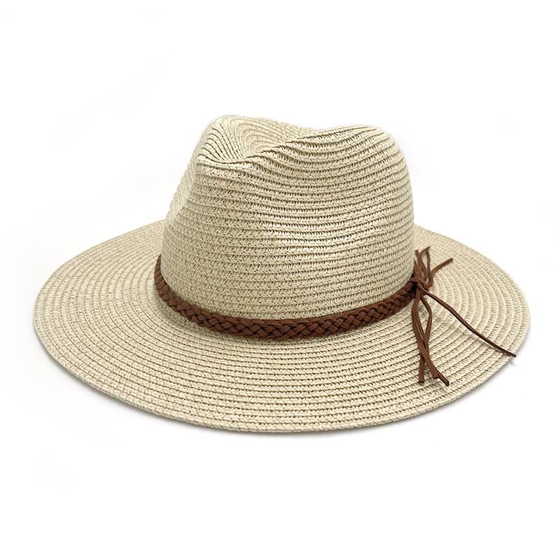 Men's and women's summer Panama straw hat Korean fleece beach sun protection cowboy top hat Wide brim outdoor sun hat