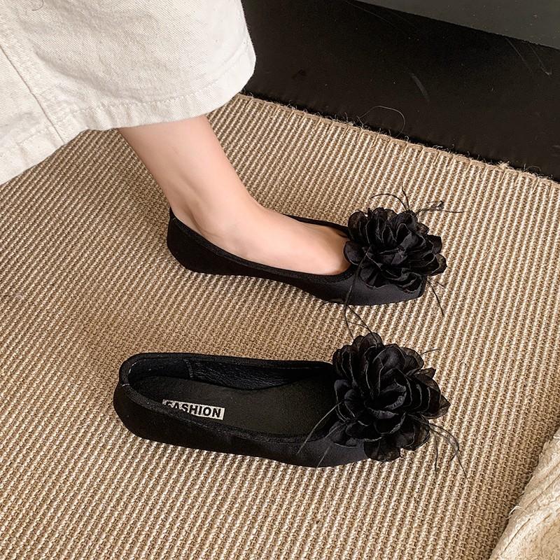 Fashion French Single Shoes, Shallow Mouth Shoes, Summer Evening Shoes, Retro Floral Flats, Increase Height Inside