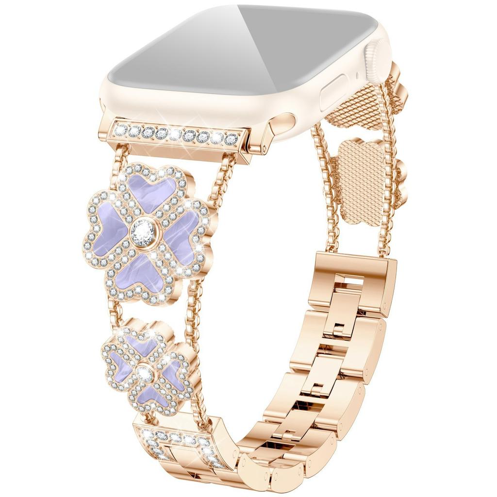 Metal Strap for Apple Watch Series 10 Ultra 9 8 7 SE 6 5 4 3 2 1 46mm 49mm 45mm 44mm 42mm Heart Clover Decor Watch Band