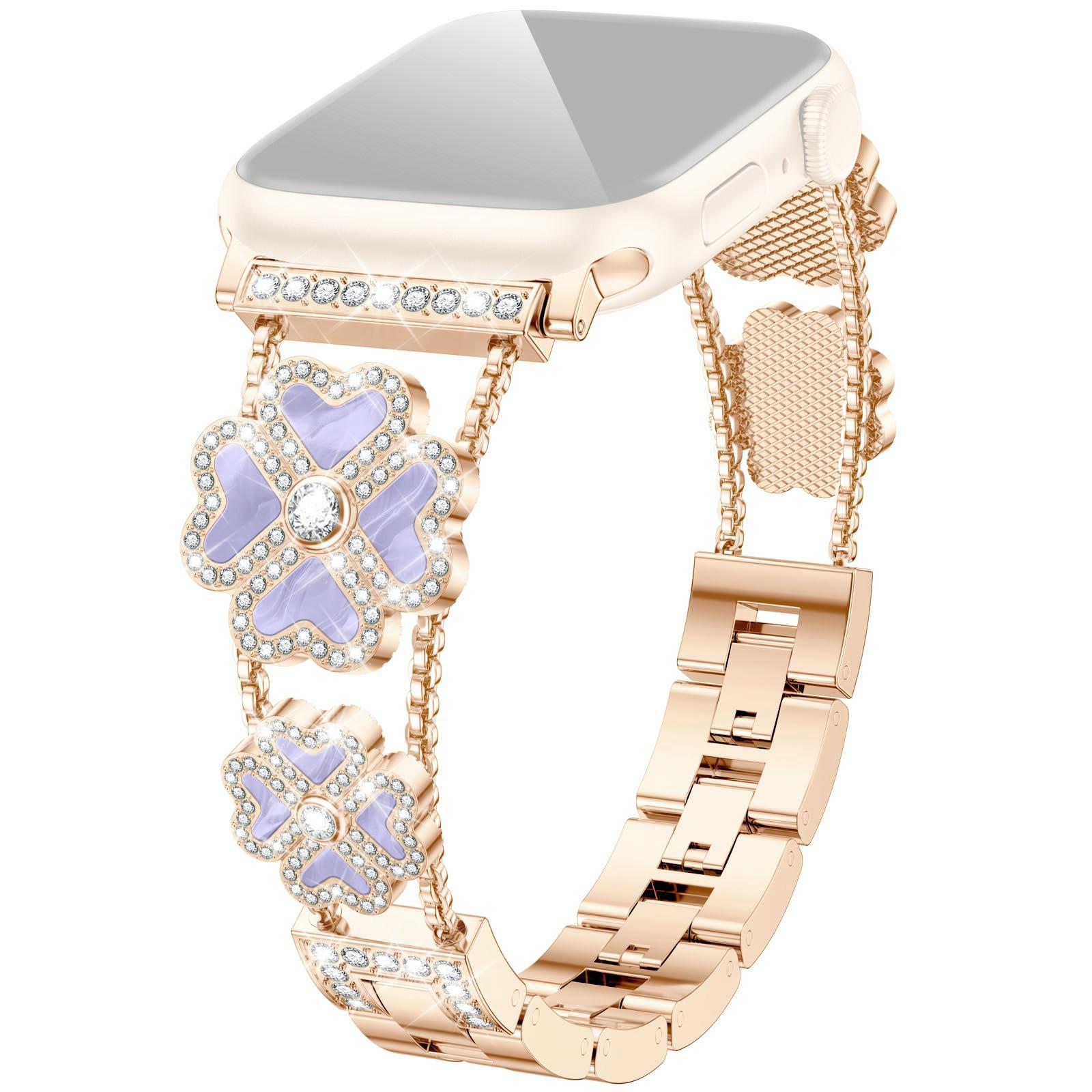 

Металевий ремінець для Apple Watch Series 10 Ultra 9 8 7 SE 6 5 4 3 2 1 46мм 49мм 45мм 44мм 42мм Ремінець для годинника з декором у вигляді серця та конюшини F