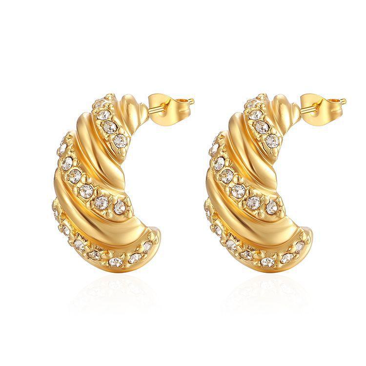 Retro Inlaid Zircon Stainless Steel Earrings Creative Temperament Light Luxury High Sense Women's Stud Earrings
