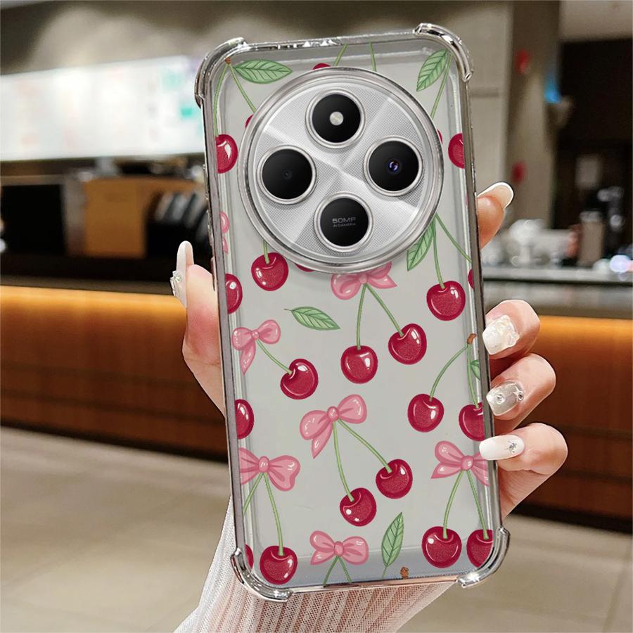 Phone Case for Xiaomi Redmi A3 A3X A5 K80 Pro K80 5G 13C 14C Clear Cover Cartoon Bow Cherry