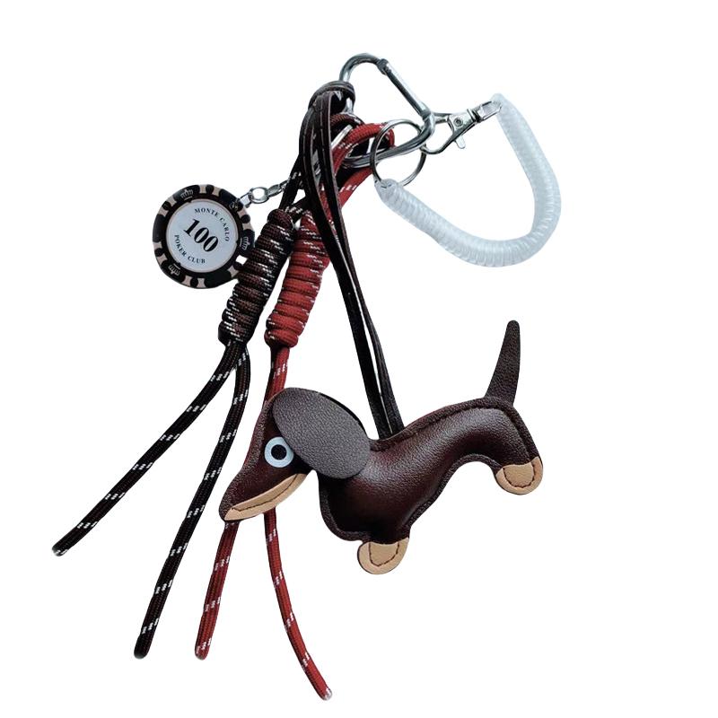 1PC Dog Vintage Brown Autumn And Winter Leather Sausage Dog Chocolate For Mobile Phone Bags Keychain