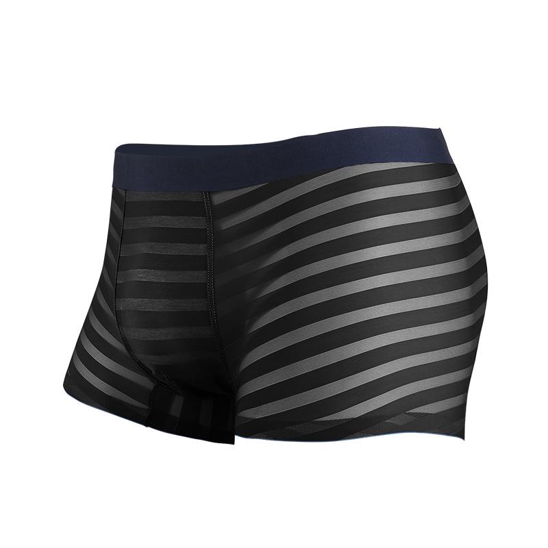 Men's Ice Silk Breathable Boxer Briefs: Antibacterial, Lightweight, Striped Summer Underwear.