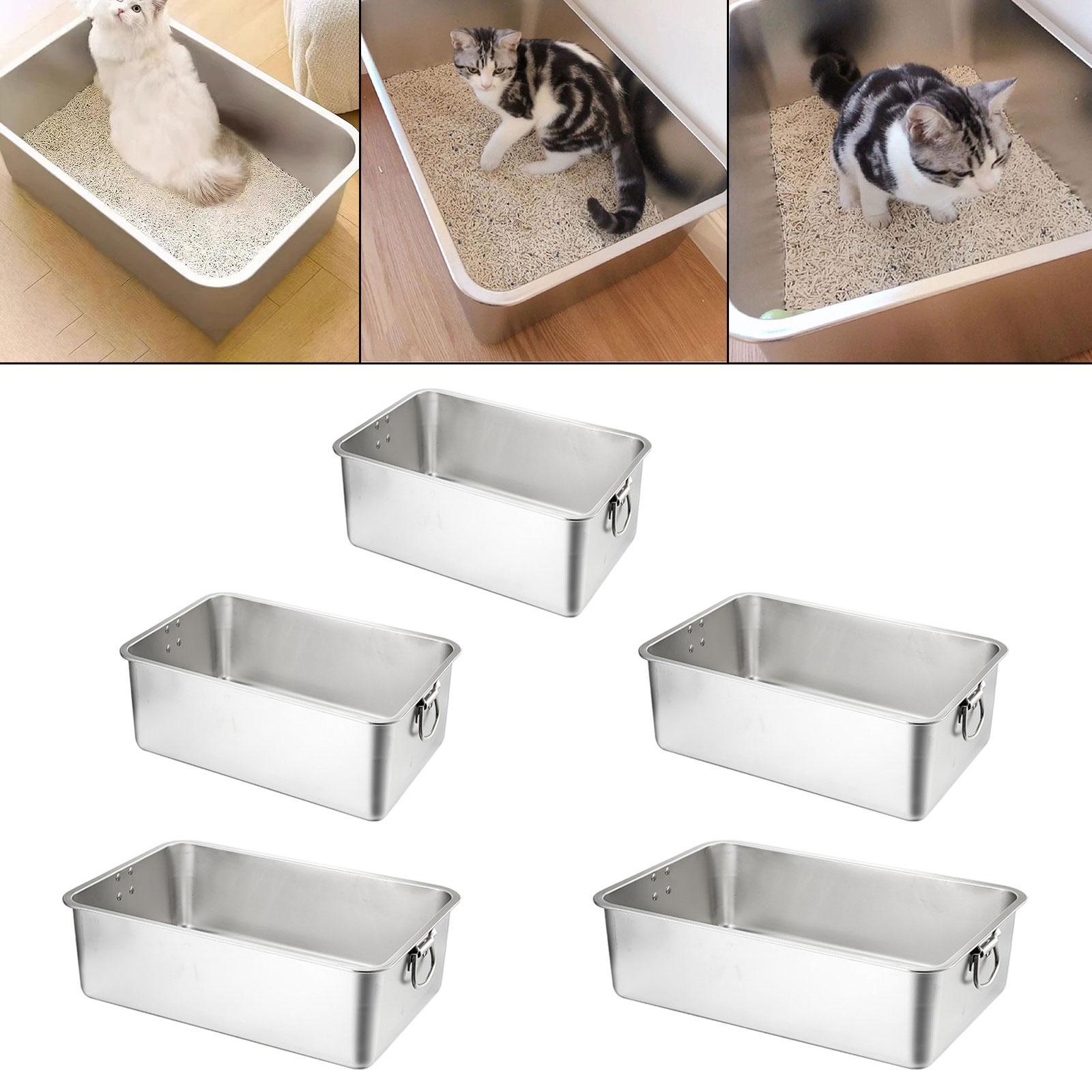 

Stainless Steel Litter Box High Sided Kitty Litter Pan Cat Cleaning Basin with Handle Cat Toilet Steam Table Pan Pet Litter Tray 40cmx30cmx7cm