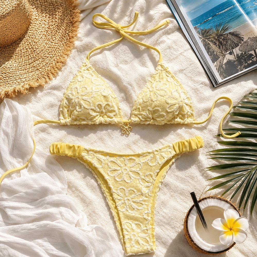 Deep V Halter Bikini Set Two-Piece Summer Beachwear Push Up Ladies' Swimwear Beachwear