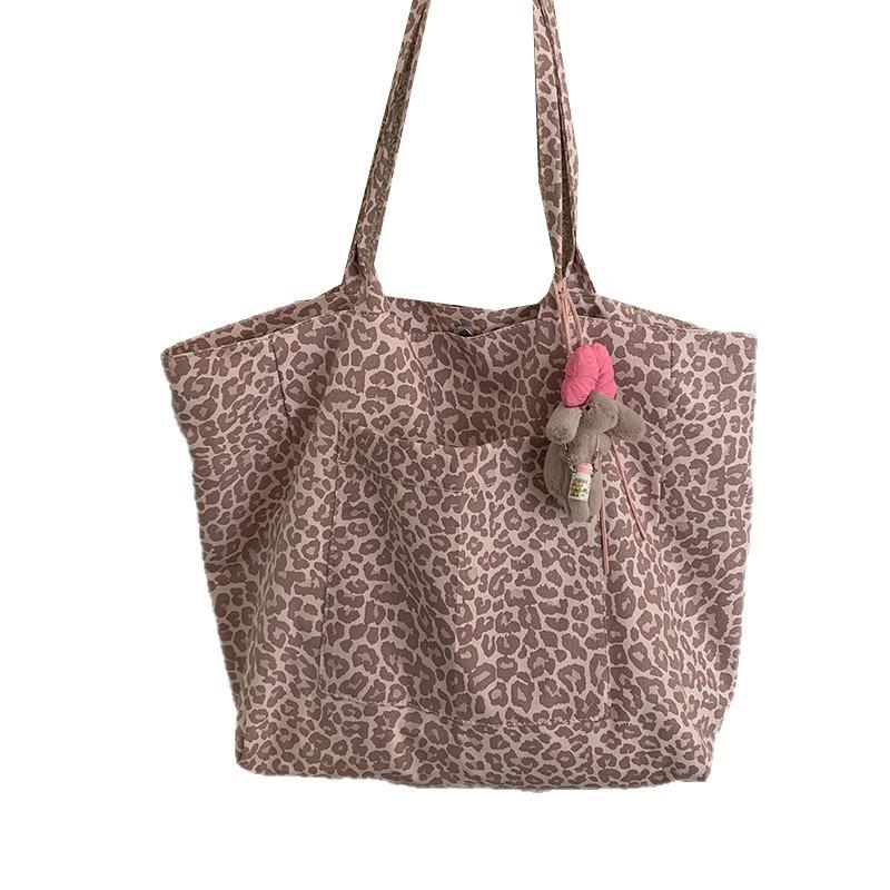 Korean version of casual large-capacity bag women's lazy wind shoulder bag 2025 new canvas tote bag leopard print armpit bag