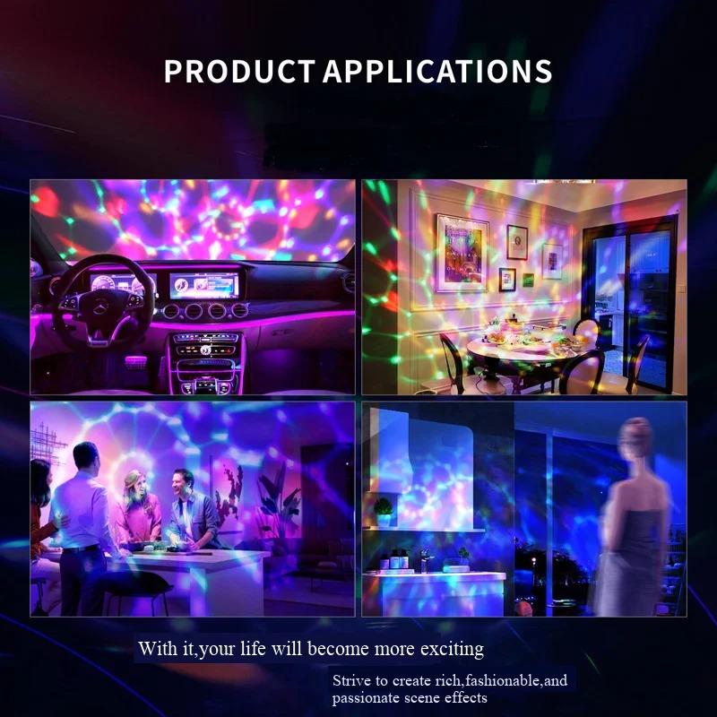 RGB Sound Activated LED Disco Ball Light with Remote Control Rotating DJ Stage Lamp for Home Car Party Club Christmas Decoration