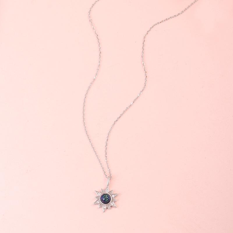 S925 Sterling Silver Blue Planet Sunflower Necklace - Women's Light Luxury Clavicle Chain