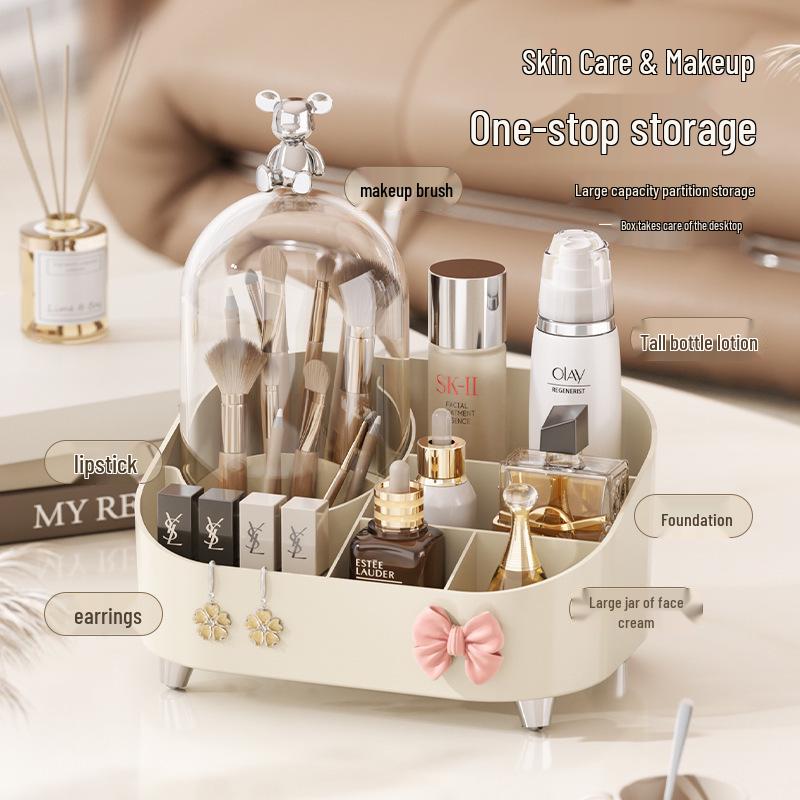 High-Value Multifunctional Desktop Vanity Organizer with Lid - Dustproof Cosmetics and Lipstick Storage Box.
