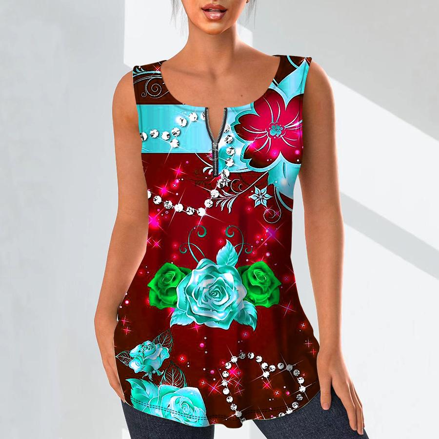 

Женские модные рубашки с v-образным вырезом, повседневные топы, футболка, женский жилет с 3D великолепным цветочным принтом, блузка без рукавов больших размеров, топы на бретелях 8XL красный