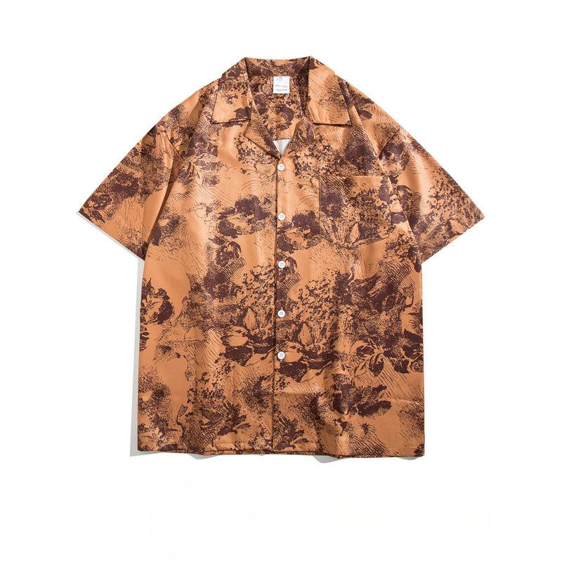 

Летняя рубашка с цветочным принтом в стиле ретро, мужская рубашка с коротким рукавом и кубинским воротником, гавайская свободная куртка для пары XXXL
