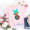 Kawaii Koszulki Dziecięce Zabawne Koszulka z Nadrukiem Kreskówkowym ze Świata Toca dla Malucha Letnia Moda Koszulki dla Małych Dziewczynek Różowe Góry