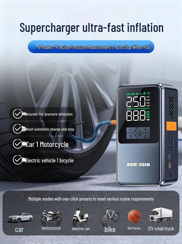 Wireless Car Tire Inflator & Jump Starter with Portable Power Bank