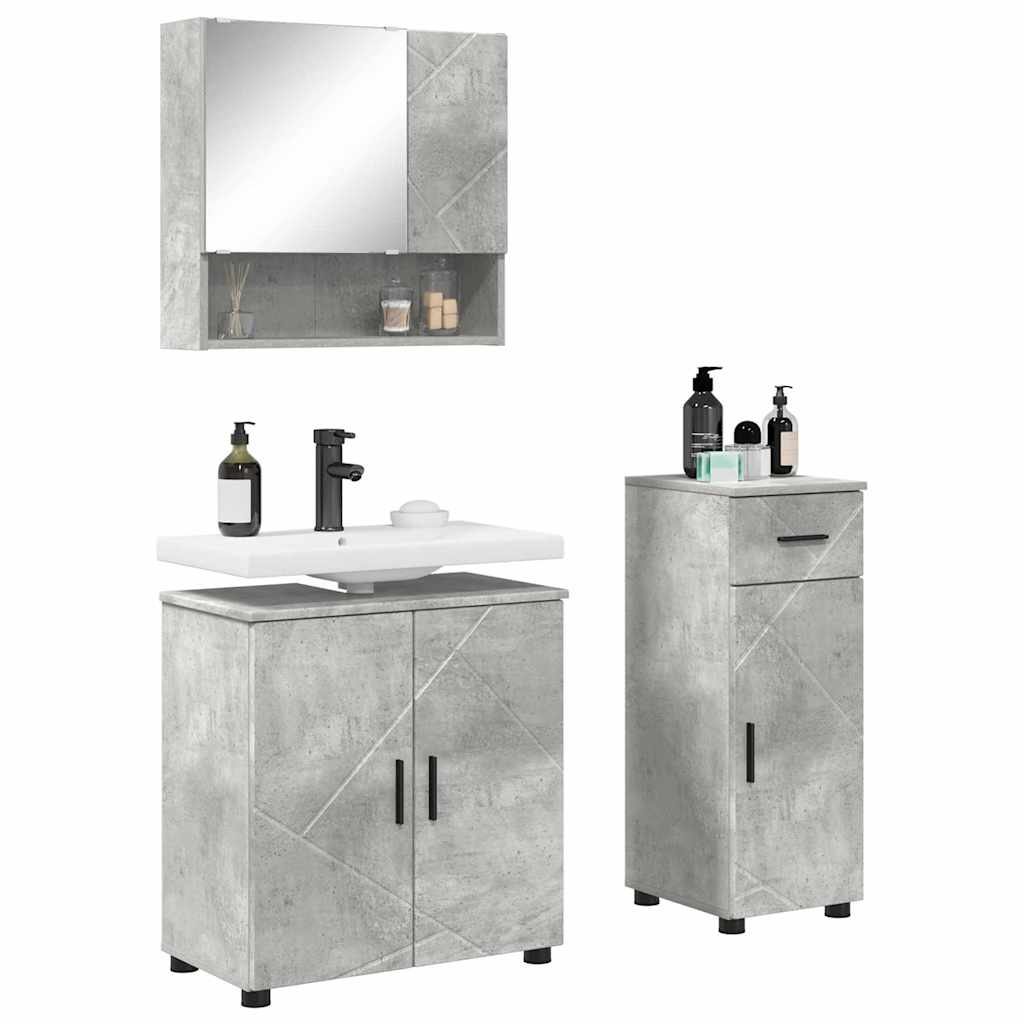 Bathroom Furniture Set 3 Pcs Concrete Grey Particleboard & Metal