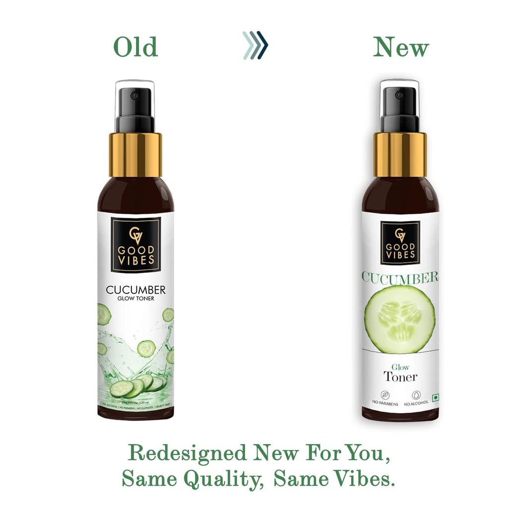 Good Vibes Cucumber Glow Toner 120 ml, Hydrating Pore Tightening Moisturizing Revitalising Face Spray Toner for All Skin Types, Natural, No Alcohol
