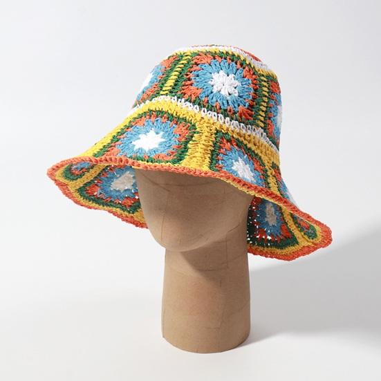 Fisherman Hat Floral Pattern Crochet Straw Sun Hat Anti-UV Sun Protection Foldable Packable