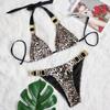 S - XL Bling Diamond Leopard Bikini Damen Badeanzug Damen Bademode Zweiteiliges Bikini-Set Neckholder Badende Badeanzug Schwimmen