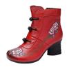 Fashion Ethnic boho ankle boots women's faux leather cheap waterproof shoes woman vintage embroidered boot ladies block mid heel booties