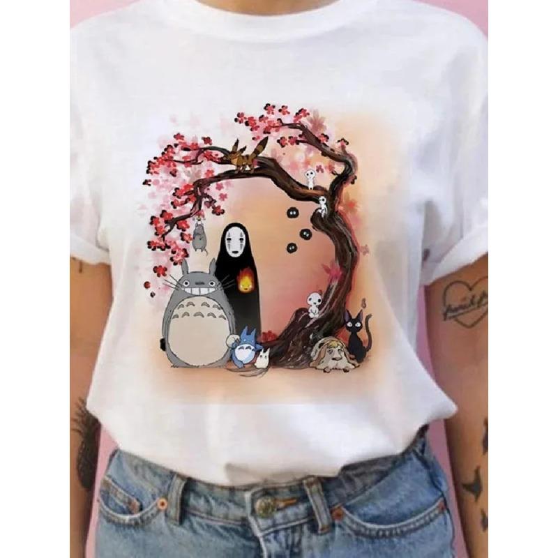 Summer Men and Women Short-sleeved Studio Ghibli Totoro T-shirt Harajuku Kawaii Totoro Ghibli Comfortable Casual T-shirt
