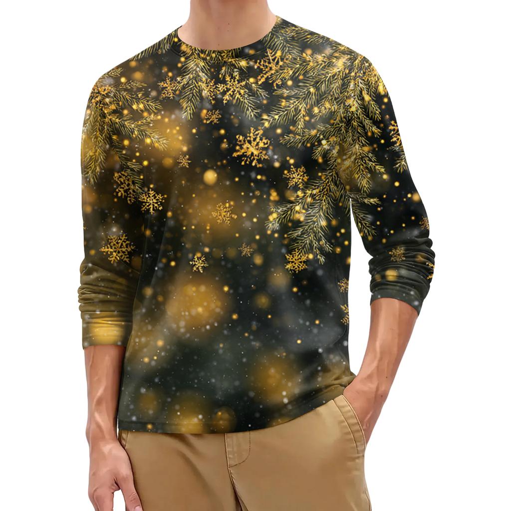 Herrenmode Bedrucktes Rundhals Langarm Unterhemd Top