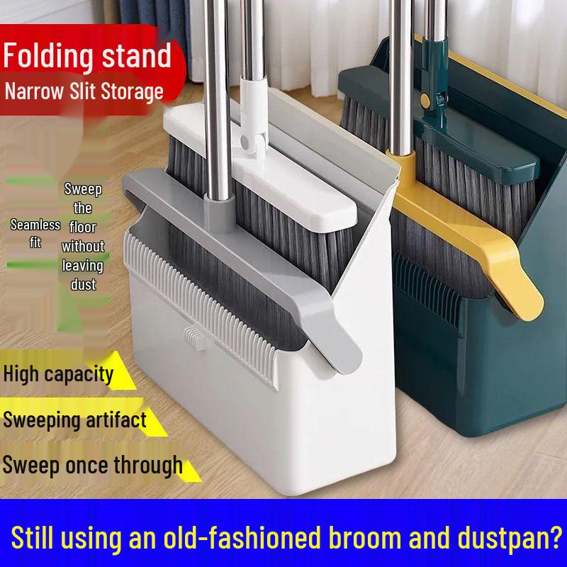 Folding Broom & Dustpan Set with Soft Bristles for Home