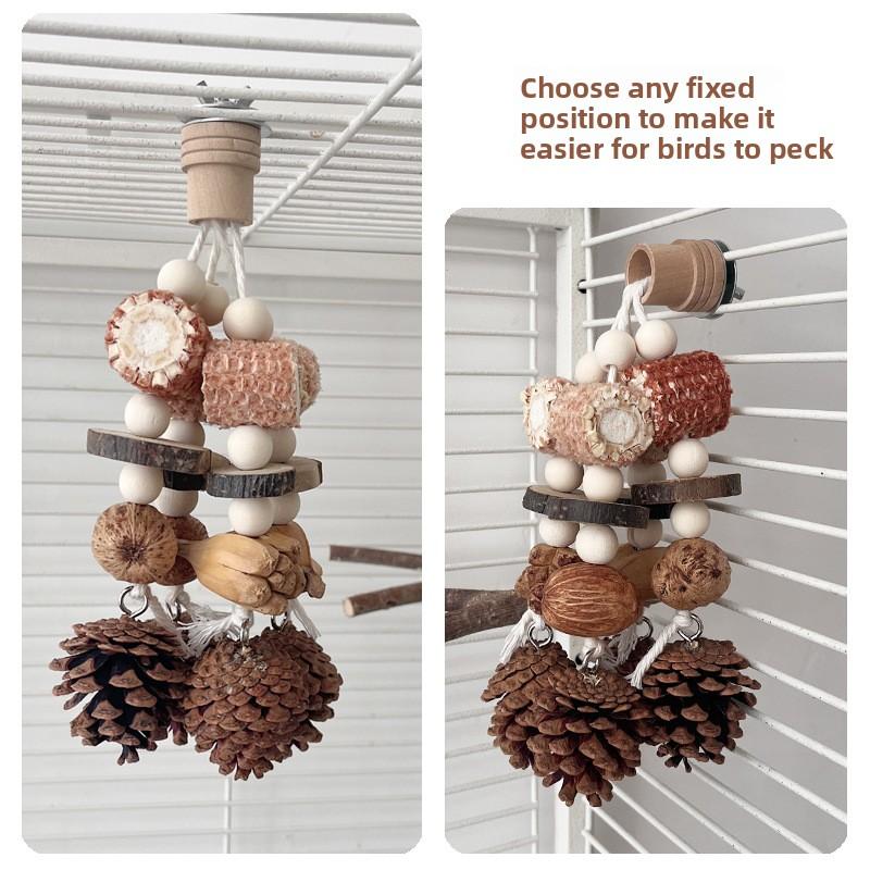 Natural Bird Chew Toy Cotton Rope Pinecone Parrot Toy Bite Resistant Birds Tearing Toy Cockatiels Training Cage Toys Accessries
