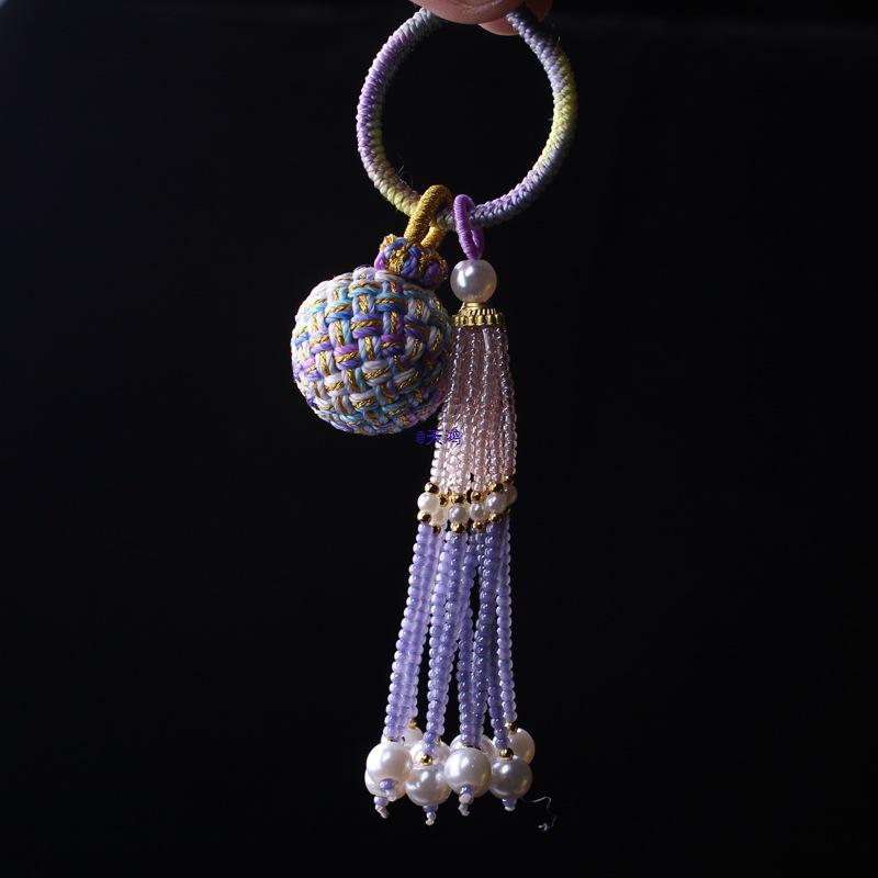 Number 16 Handmade Tassel Accessory with Ball Charm, Pearl, and Spinel Details.
