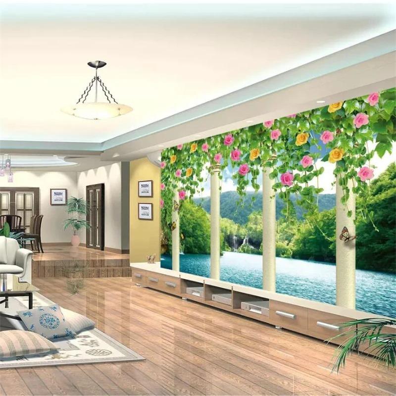 Wallpaper 3d Photo Murals Circle Flower Vine Tv Background Wall Papers Home Decor 3d Wall Paper
