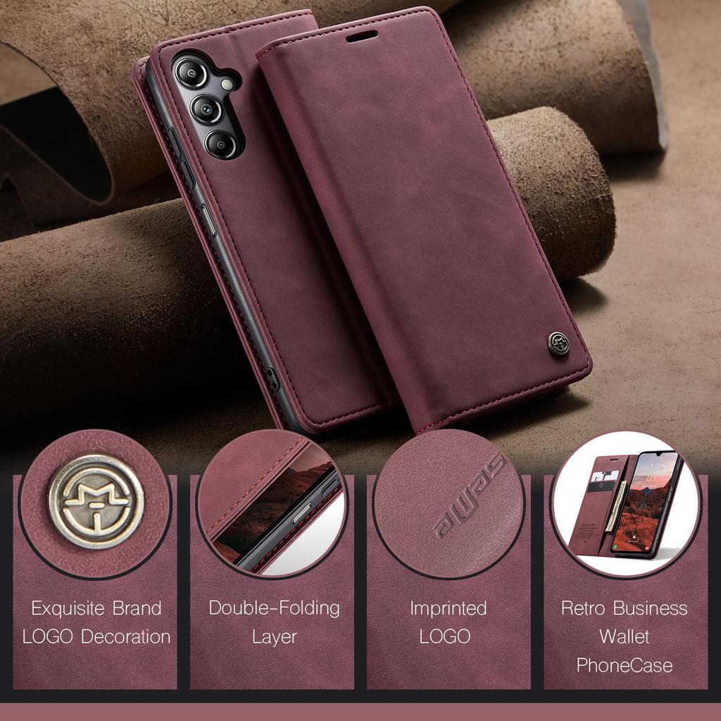 CaseMe is suitable for Samsung A16, a shockproof card slot leather case, A06 retro magnetic frosted flip cover stand phone case