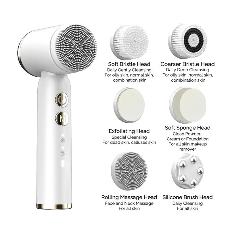 IFINE Rechargeable Hot Cold Electric Sonic Silicone Facial Cleansing Brush Beauty Replacement Brush Heads Face Ionic Household