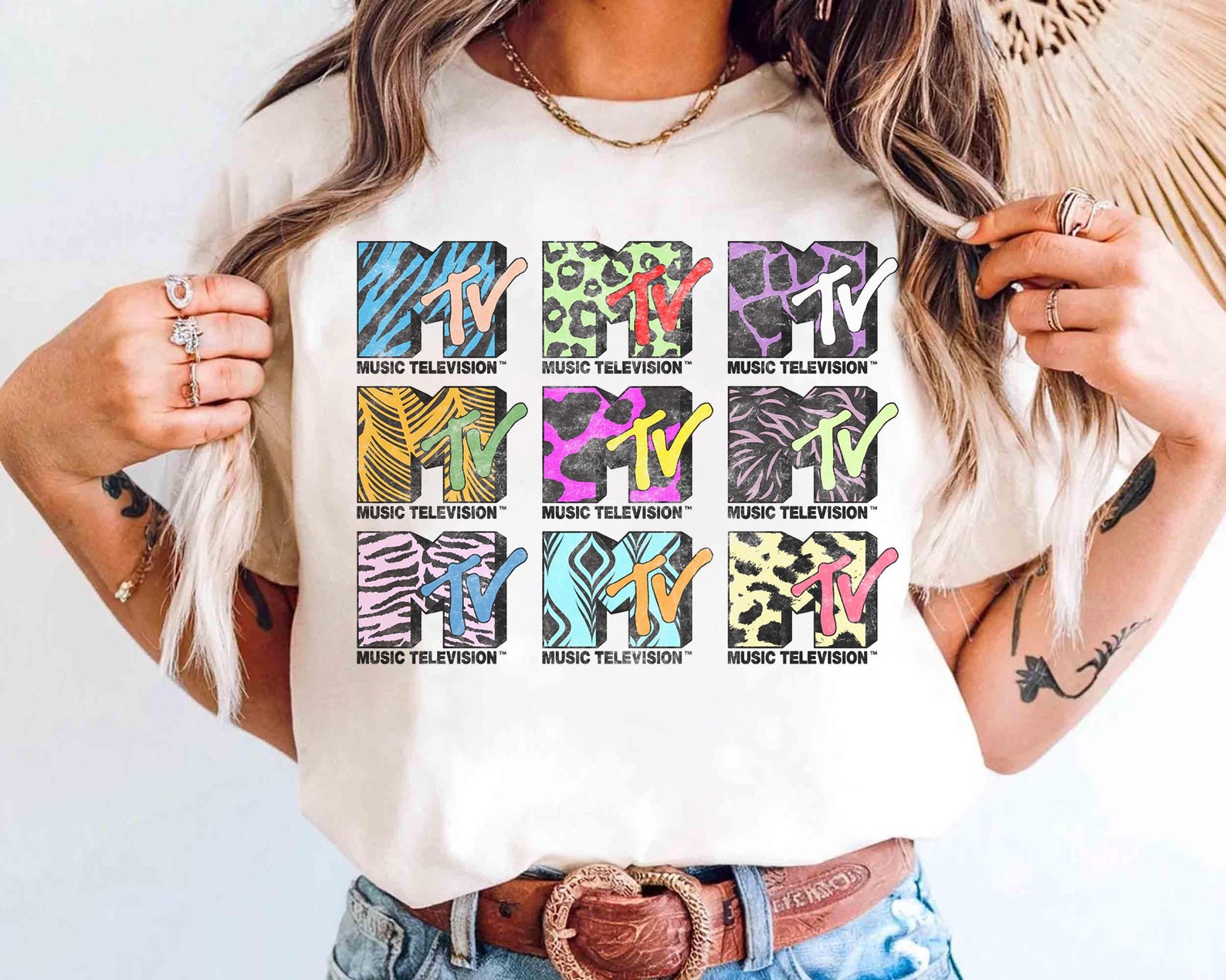 MTV 9 Logos of the Nineties Comfort Color Tee, Vintage Music Television Tee, MTV Logo T-shirt, Retro 80s & 90s MTV Wash Family Matching Tee S
