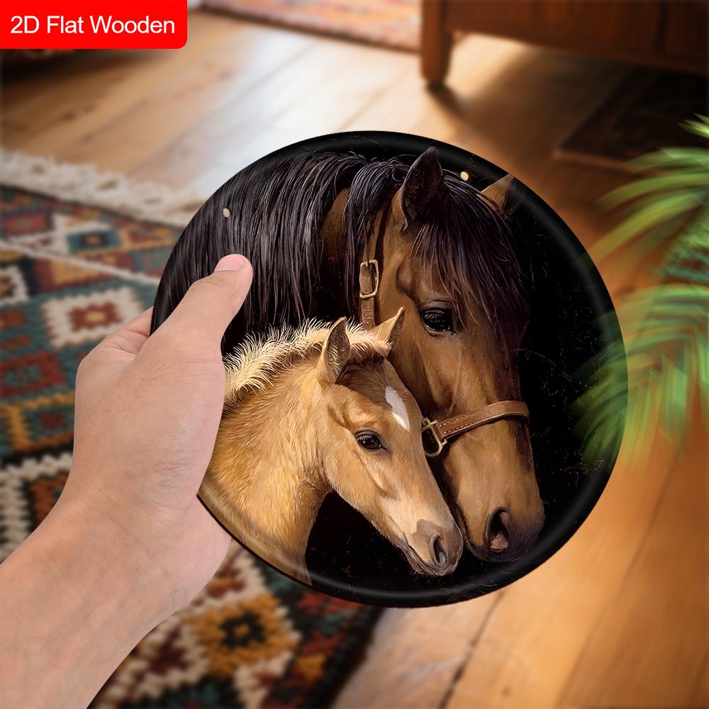 Unique Wooden Sign with Horse Pattern - Charming Round Sign for Front Door, Wall Hanging Decor - Ideal Gift for Friend & Family