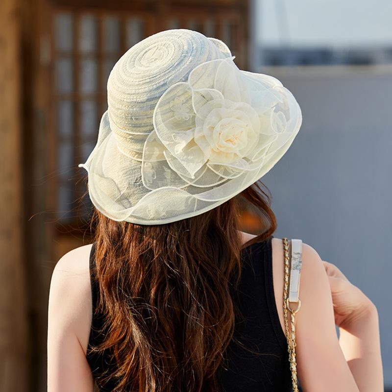 New Organza Sun Hat Children Spring and Summer Versatile Elegant Retro Flower Bucket Hat Sun Protection Breathable Cool Hat