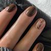 Brown Leaf Glitter Fake Nails - Solid Color Manicure Stickers In Wearable Pieces